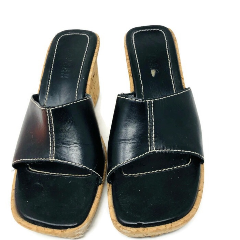Ralph Lauren Abby Black Wedge slide sandal 7.5